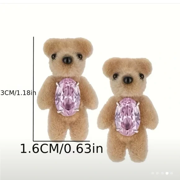 Teddy Bear Pink Gem Earrings - Picture 2 of 2